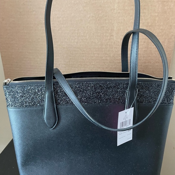 Kate Spade Flash Black Glitter Saffiano Pvc Shoulder Tote Bag Handbag Purse - Picture 3 of 8